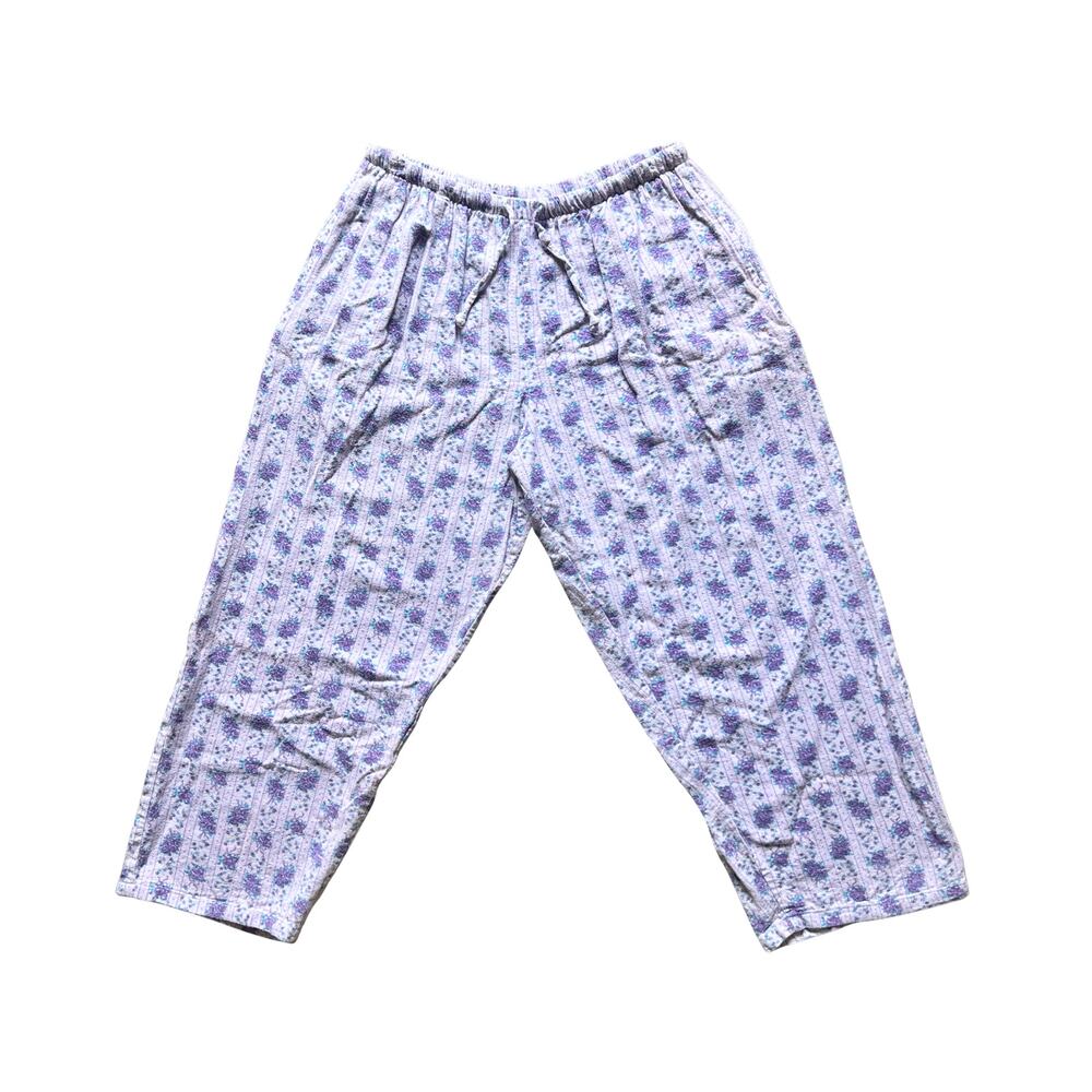 Country Store Flannel Pajama Pants L Purple Floral Cottagecore Whimsical Comfy